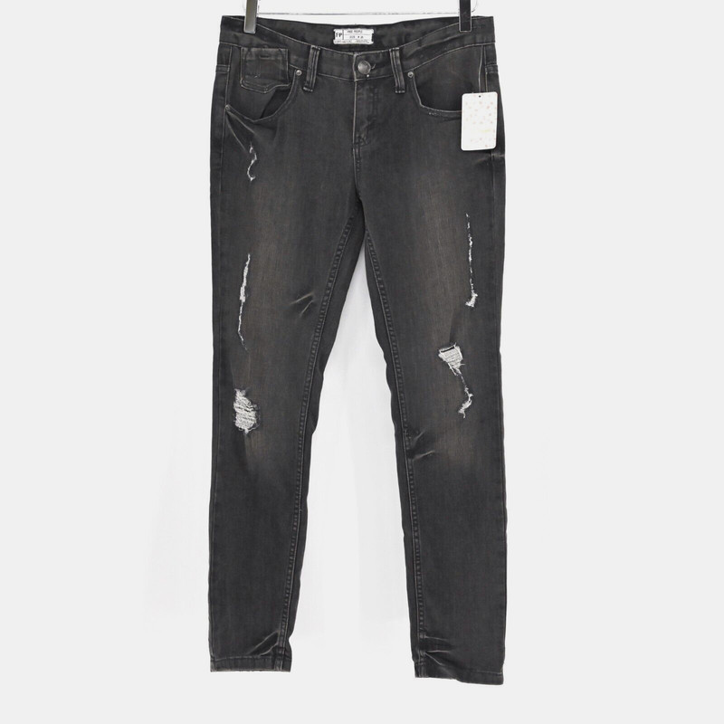 Free People Coal Miners Jeans Womens Sz 28 Washed Black Distressed Boho Festival