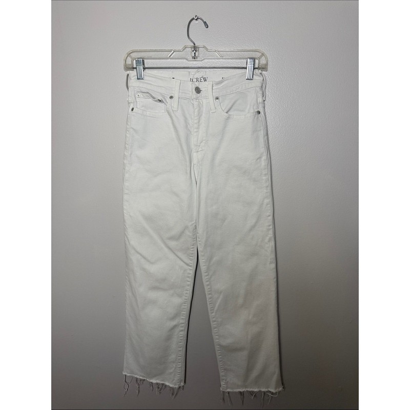 J. Crew Slim Wide Leg White Jeans with Raw Hem Size 25