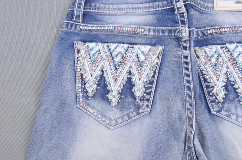 GRACE IN LA brand jeans Capri stretch embroidery denim wash size 27#WG-1520