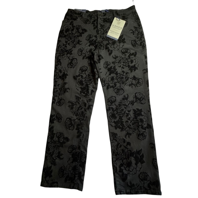 NWT Bandolino Mandie Jeans 12S Black Floral Flocked Velvet Stretch Whimsigoth