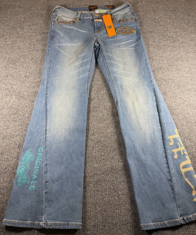 Juniors Von Dutch Studded Low Rise Jeans Medium Wash Size 27