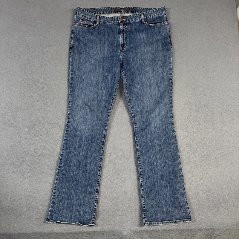 Eddie Bauer Jeans Womens 18 Tall Blue Bootcut Distressed Denim Cotton Blend
