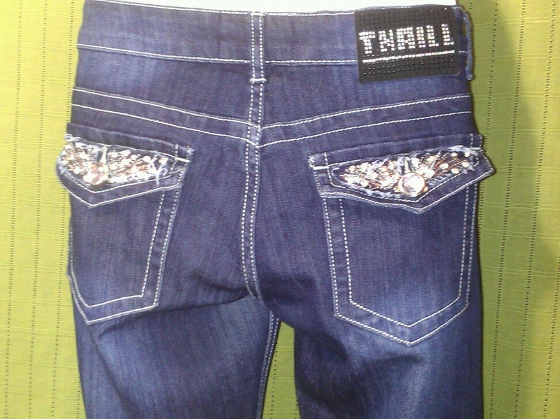 THRILL Rhinestone Embellished Blue Distressed Denim Stretch Jeans Size 5 NWT