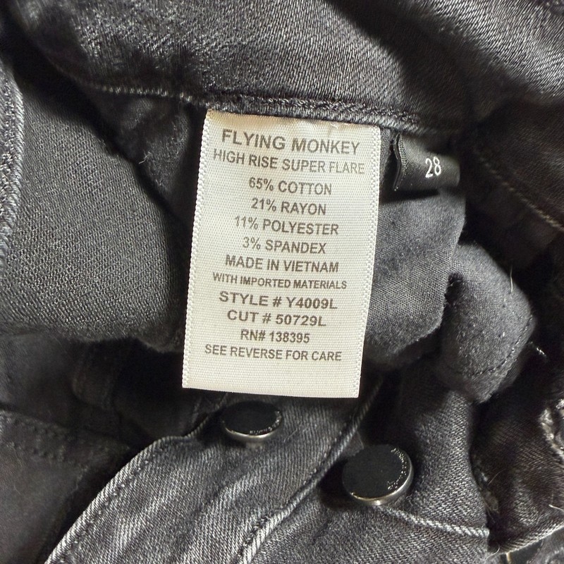 Flying Monkey High Rise Super Flare Jeans Black Button Fly Raw Hem Y4009L 28 gallery