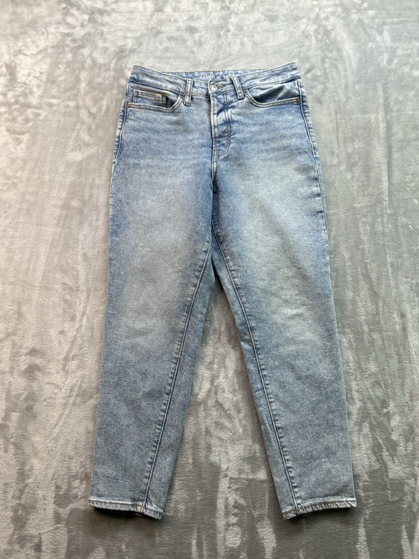 Old Navy High Rise O.G. Straight Jean Women Sz 8 Blue Whiskered Faded Button Fly