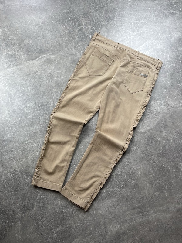 Vintage Prada Linea Rossa Y2K Beige Ruffle Slim Pants Made in Ukraine Size 44
