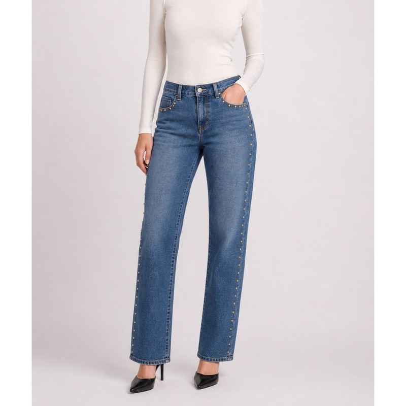 Express Embellished Straight Leg Jeans Women Size 12 NWT Medium Wash 35x30
