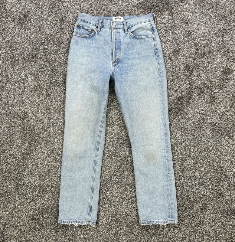 Agolde Womens 25 Riley High Rise Straight Leg Fit Jeans Light Blue Denim Casual