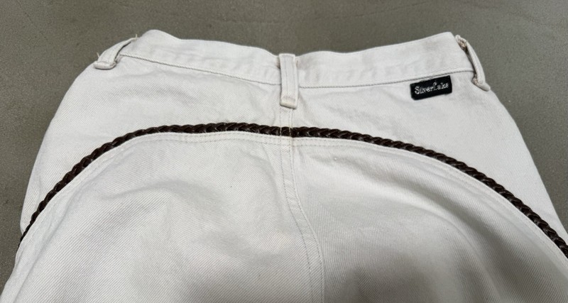 Vtg Wrangler SilverLake Bareback Ivory Jeans Braided Faux Leather Women 5/6 x 36 gallery