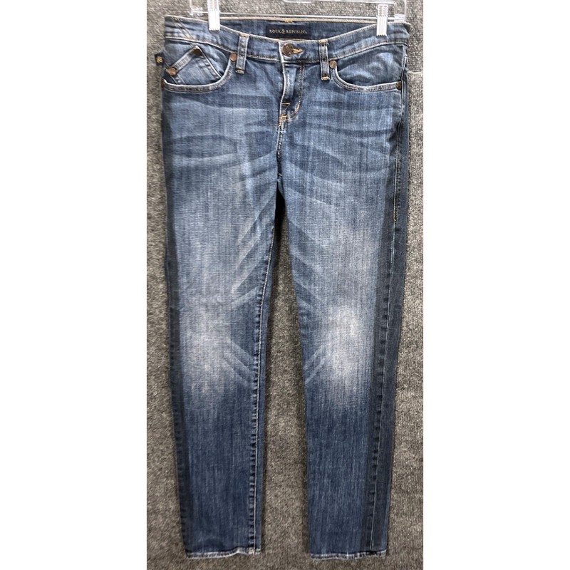 Rock & Republic Womens 8 Berlin Stretch Denim Jeans Metal Skull Detail