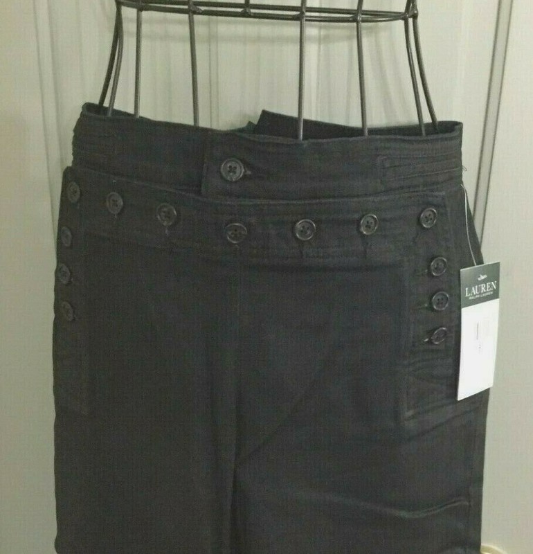 Ralph Lauren Nautical Button Up Jeans Wide Leg 8 10 12 Cotton Blend NWT