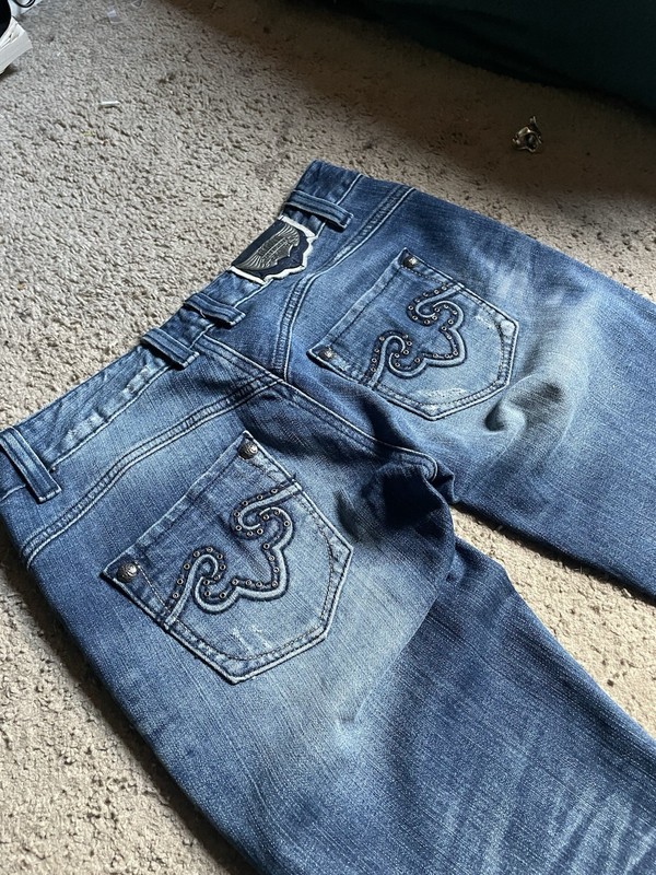 ReRock for Express Women’s Low Rise Skinny Jeans Blue Medium Wash Studded