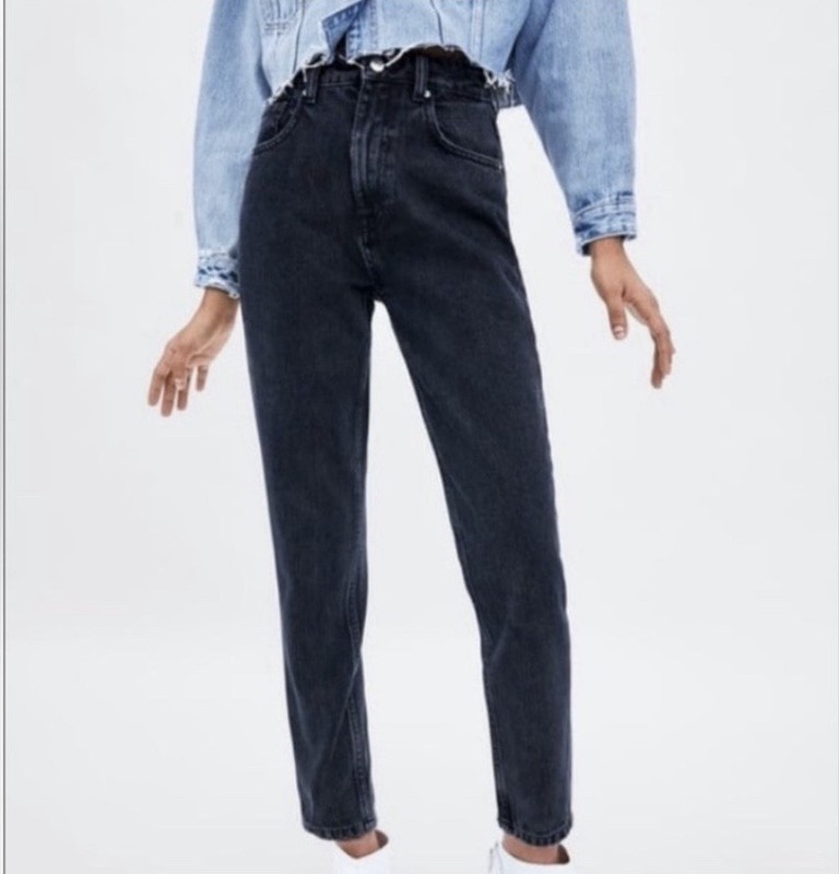 Brand New 90s Zara Black Dark Wash Denim High Rise Straight Leg Mom Jean Size 6
