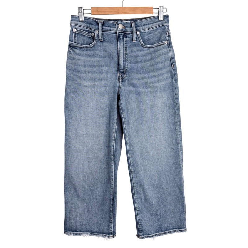 Madewell Slim Wide-Leg Crop Jeans 27P Medium Wash Raw Hem High Rise Denim