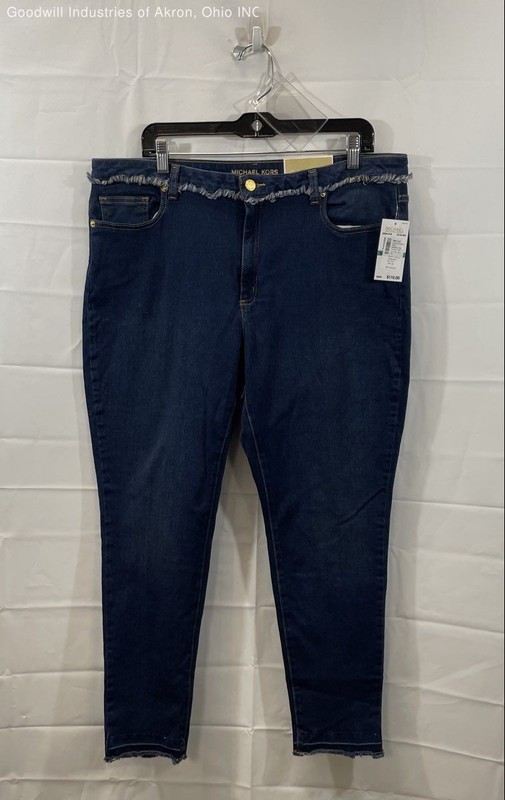 Michael Kors Women’s Selma Skinny Jeans Dark Wash Fray Waist High Rise Sz 16 NWT