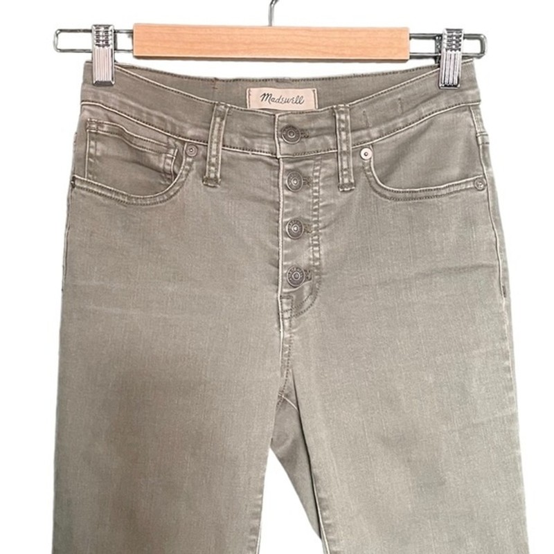 Madewell Jeans 9” High Rise Skinny Exposed Button Fly Olive Green Size 25 | 0 gallery