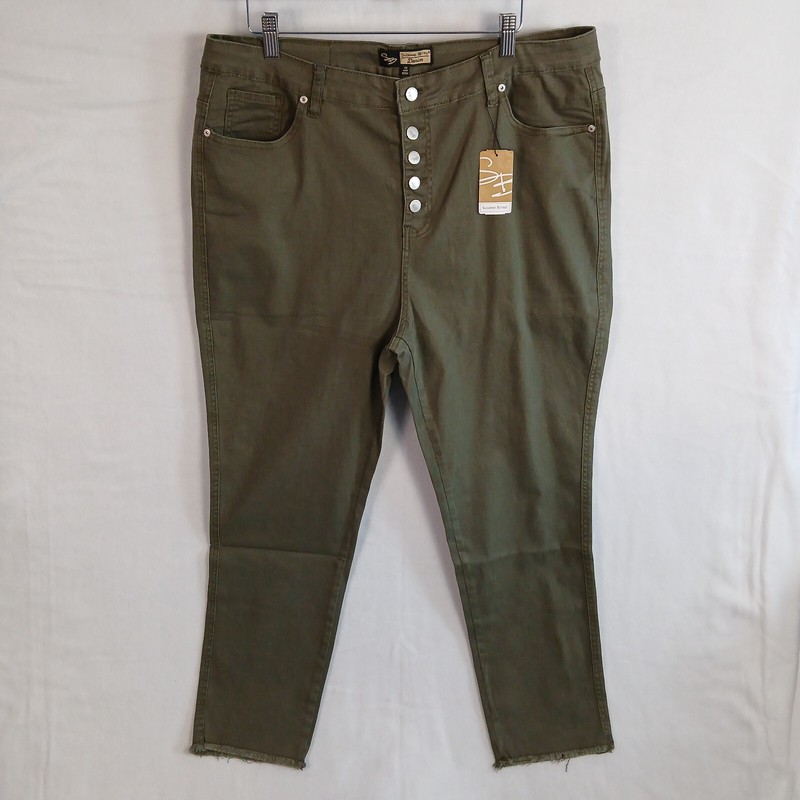 Suzanne Betro Hight Rise Exposed Button Cropped Jean Size 20 Frayed Hem NWT