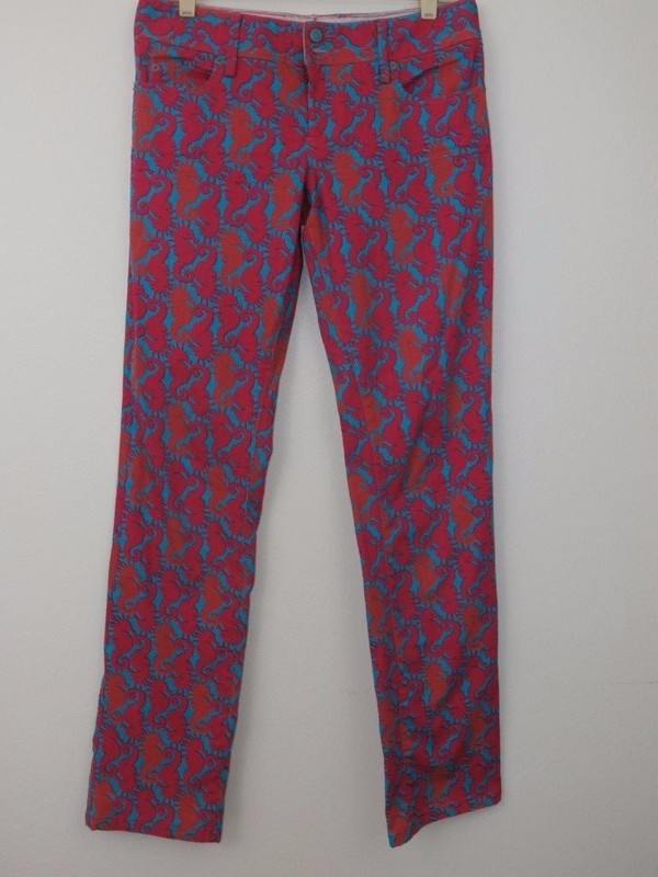 Lilly Pulitzer Jeans Women SZ 8 Worth Straight Hold Your Horses Seahorse Pink
