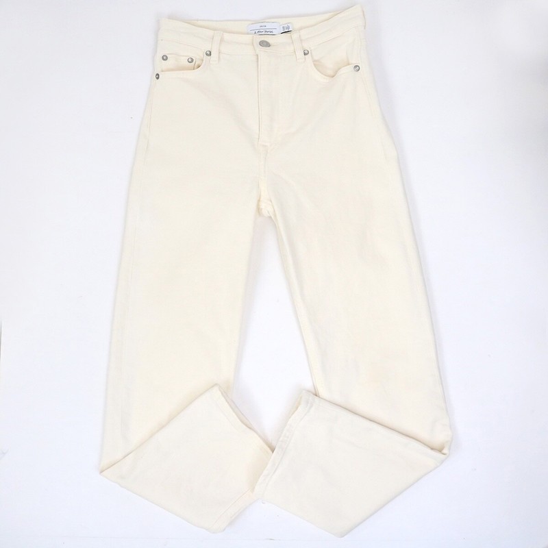 And Other Stories Women Size 25 High Rise Straight Leg Jeans Stretch Ivory SPOT