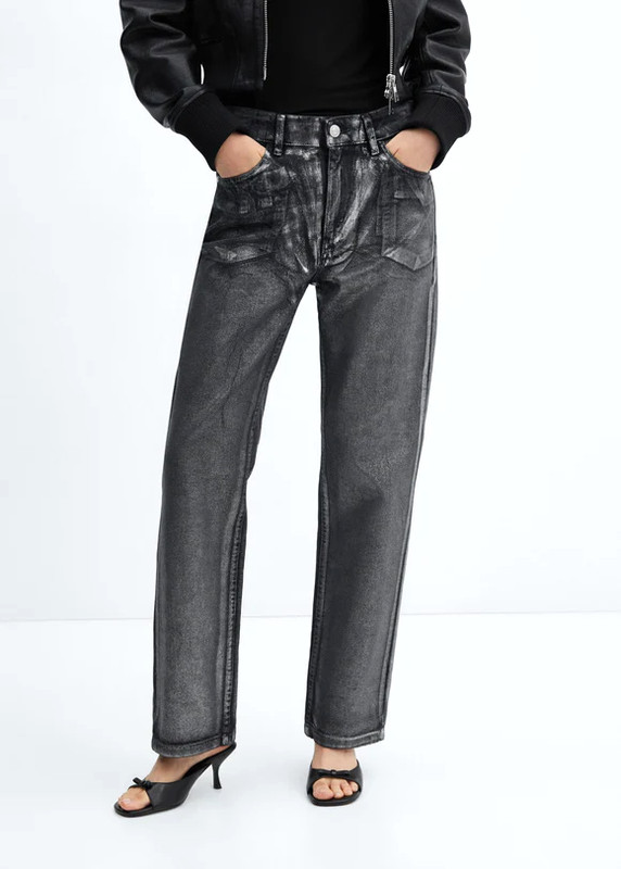 Mango MNG Women`s SHIMMER Black Metallic Effect Jeans size US 6