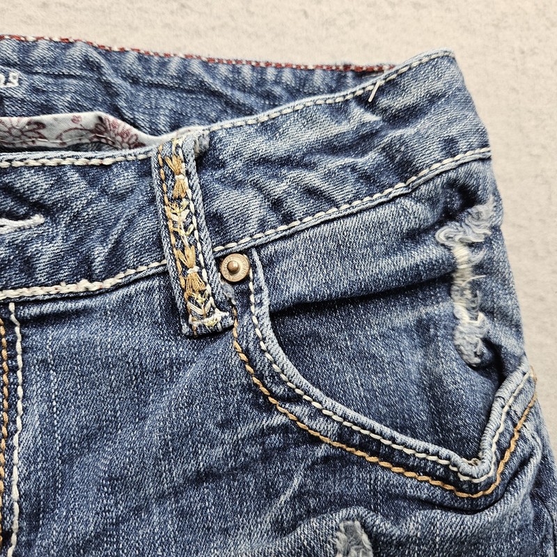 Vtg Y2K Amethyst Skinny Boot Jeans Women 3 Blue Low Rise Embroidered Distressed gallery