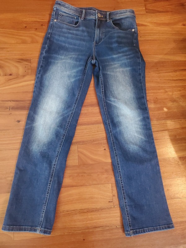j jill Denim Jeans Sz 8 Petite High Rise Straight Leg Dark/Stone Wash Excellent