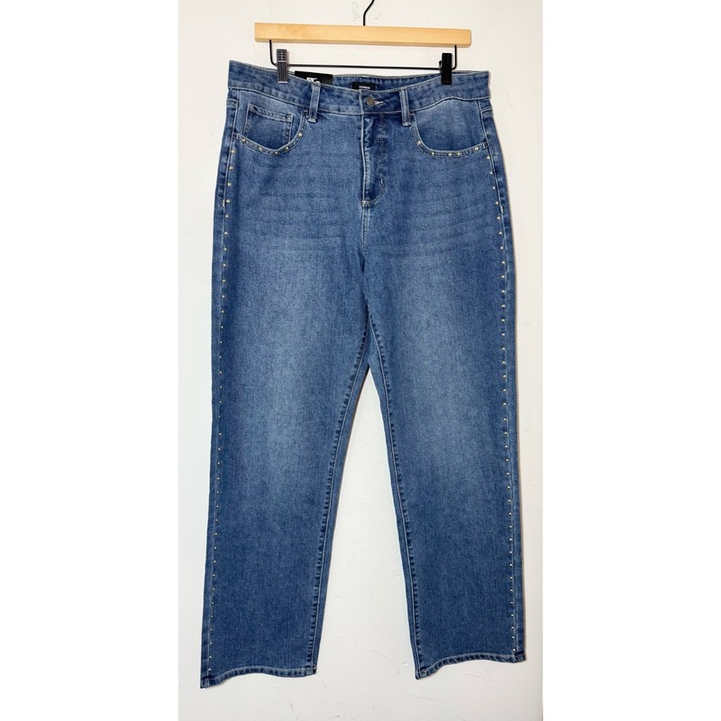 Express Embellished Straight Leg Jeans Women Size 12 NWT Medium Wash 35x30 gallery