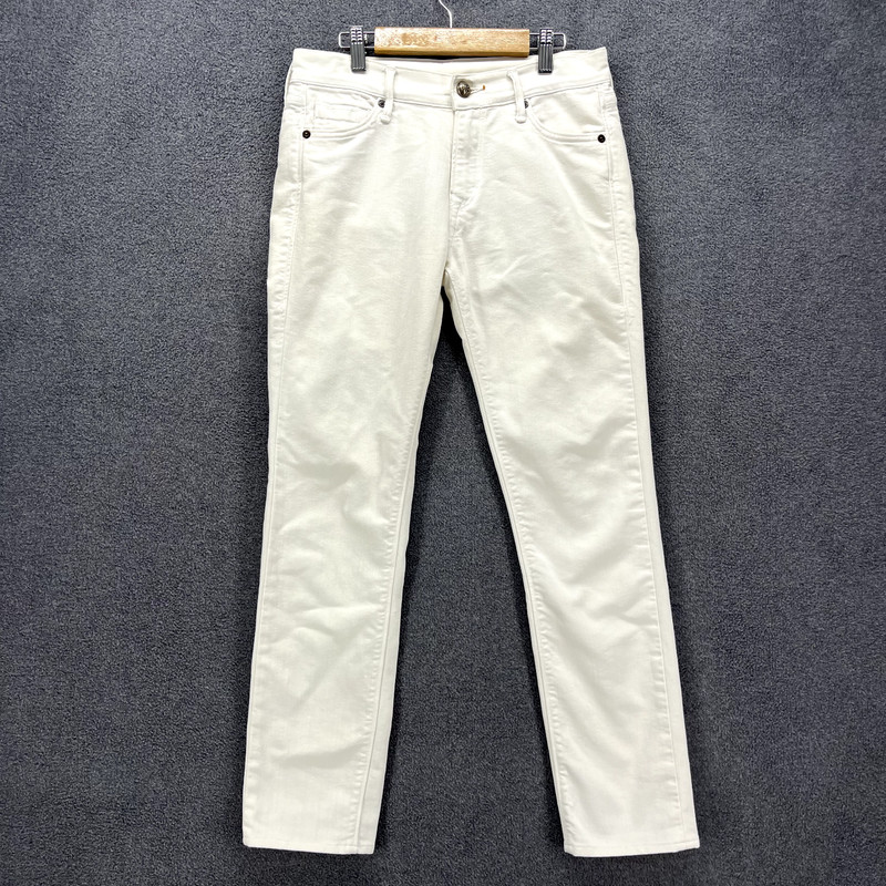 HTC Los Angeles Jeans Women 28 White Logo Button Cotton Skinny Denim