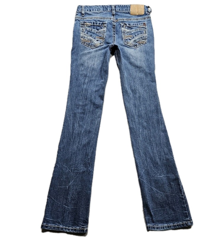 Vtg Y2K Amethyst Skinny Boot Jeans Women 3 Blue Low Rise Embroidered Distressed gallery