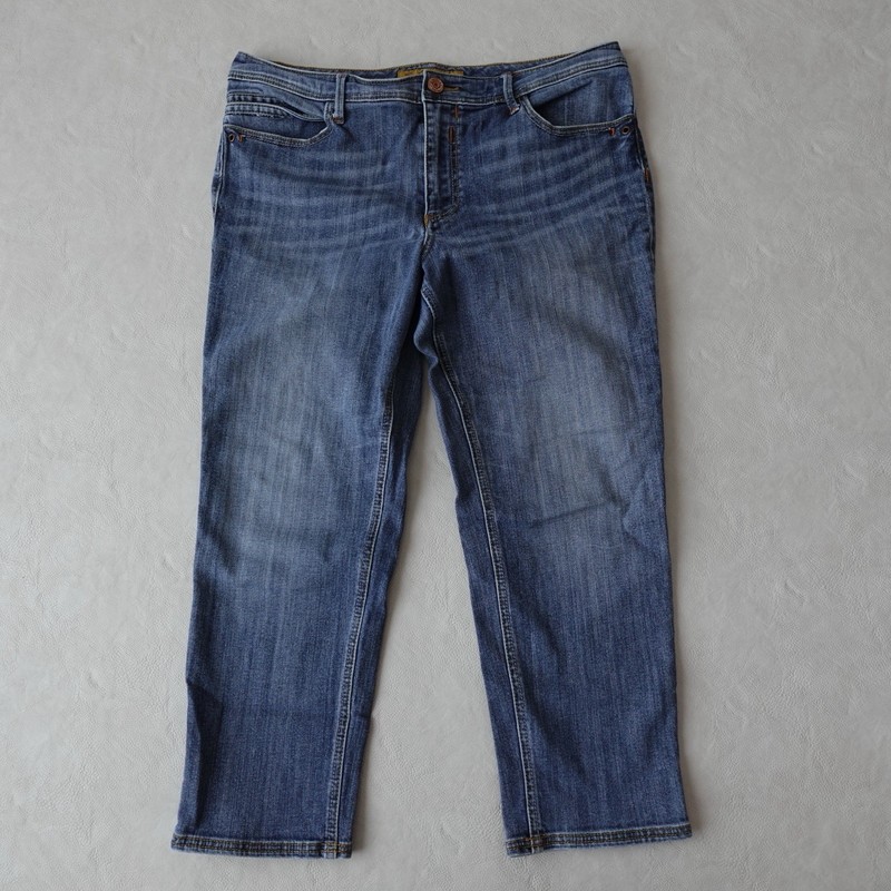 Seven7 Jeans Women 14 Capri Blue Denim Mid Rise Stretch Straight Leg