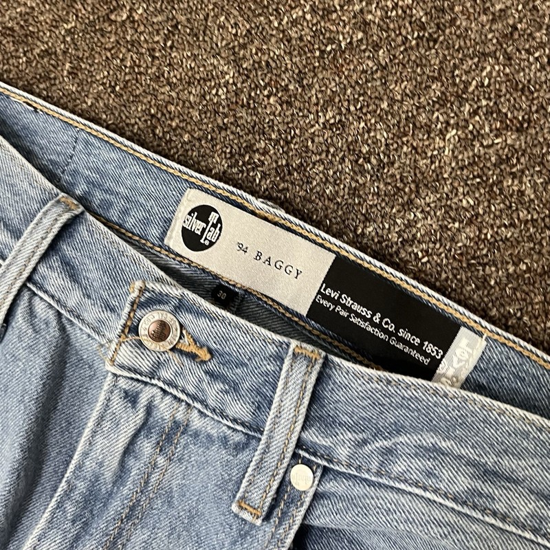 Levis Jeans Womens Size 30 Waist Blue Light Wash '94 Baggy Distressed Silver Tab gallery