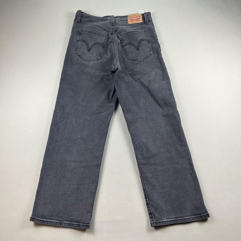 Levis Ribcage Jeans Womens 28x27 Black Denim Straight Ankle Hight Rise Charcoal