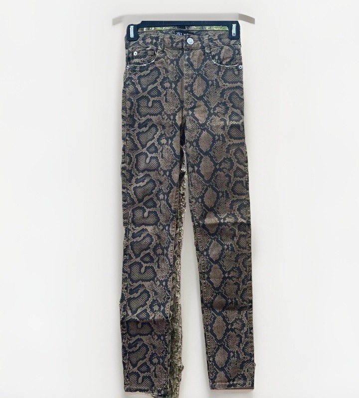 ZARA Python Snake Jeans Womens 2 Yellow Animal Edgy Mob Wife Punk Whimsigoth Y2K