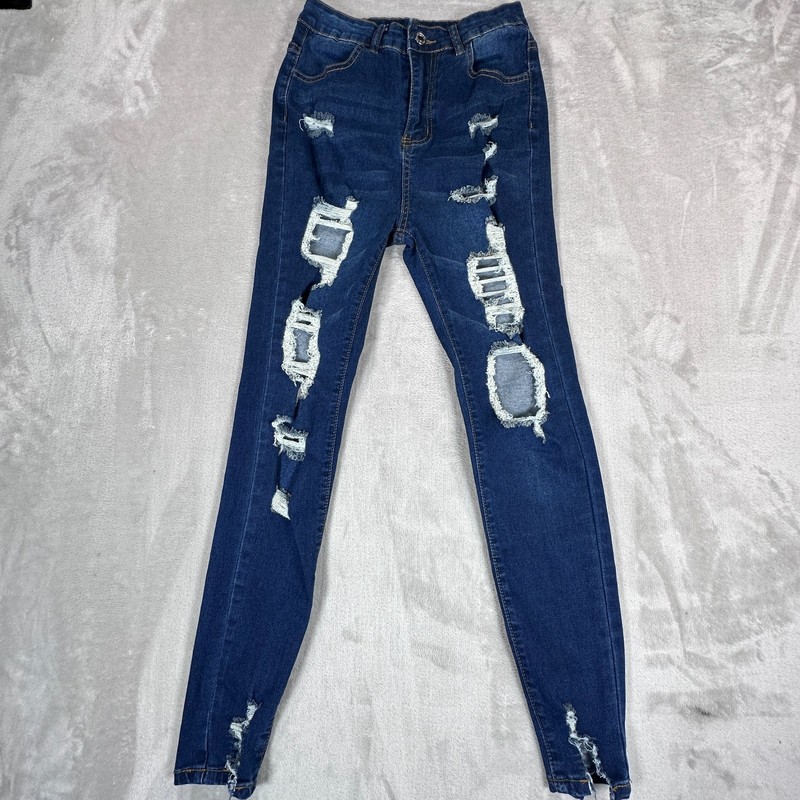 Shein Jeans Womens 4 Blue Denim Cotton Stretch Distressed 5-Pockets Skinny Leg