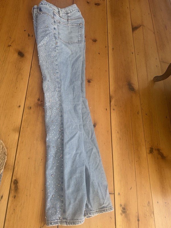 Good American Good Legs High Rise Slim Skinny Jeans Light Wash Rhinestone 0/25 gallery