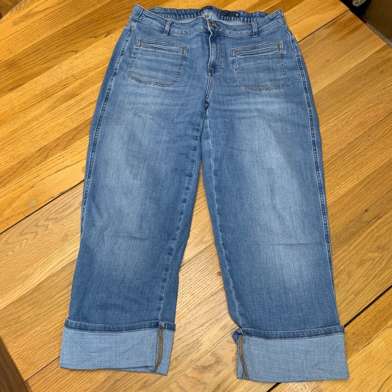 J.Jill Denim Wide Leg Crop Jeans Medium Wash Size 16 Cuffed Hem Patch Pockets