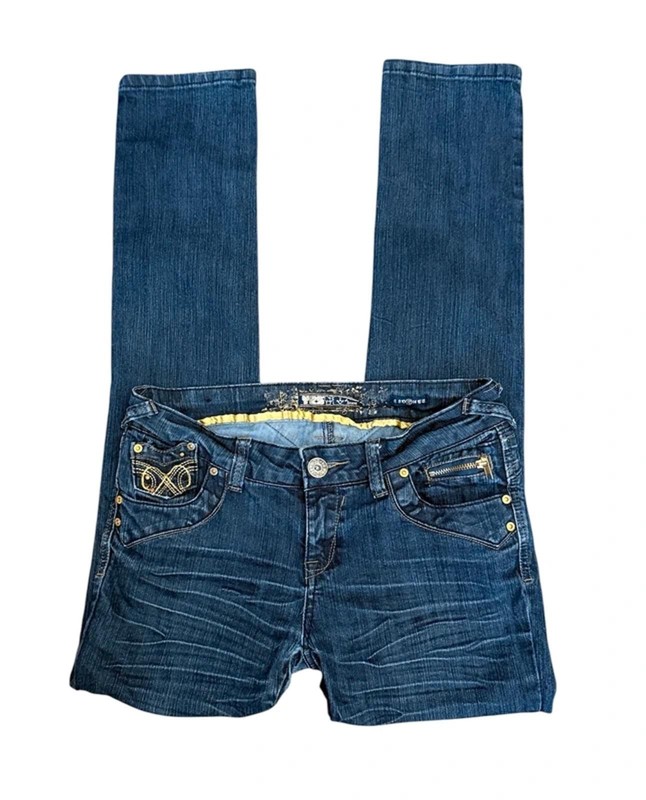 Yes Yes Y2K Low Rise Embroidered Jeans · Size UK 12 · Indie Sleaze