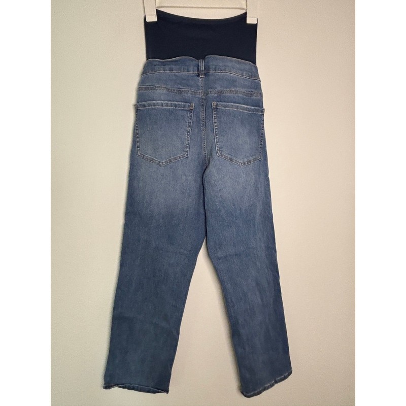 Time and Tru Maternity Straight Leg Jeans Medium Wash Blue Full Belly Band S 4-6 gallery