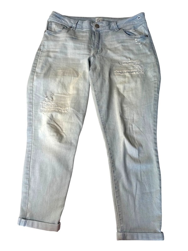 S & Co. Womens Cotton Blend Light Blue Distressed Straight-Leg Jeans Size 12