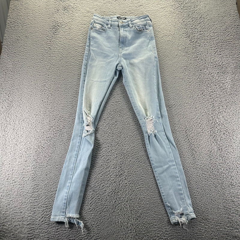 Fashion Nova Jeans Womens 3 Blue Cotton Denim Skinny Stretch Faded Distressed