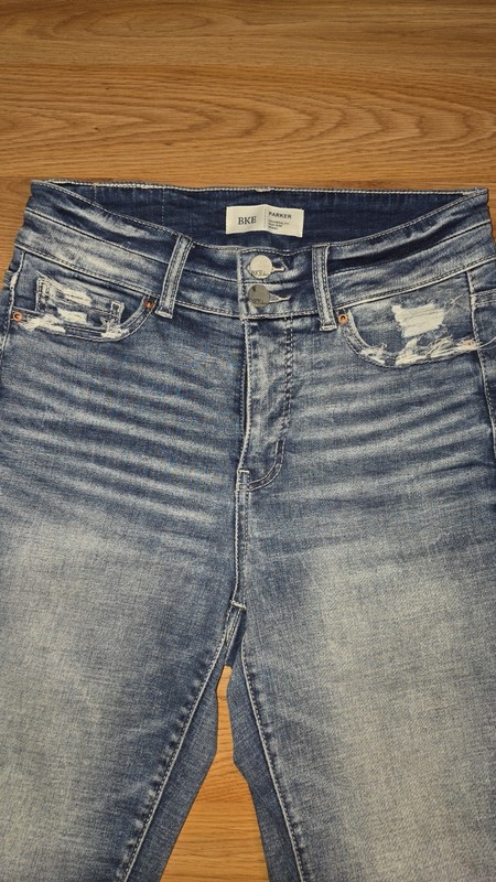 BKE Women’s Skinny High Rise Medium Wash Blue Denim Jeans Stretch Distressed