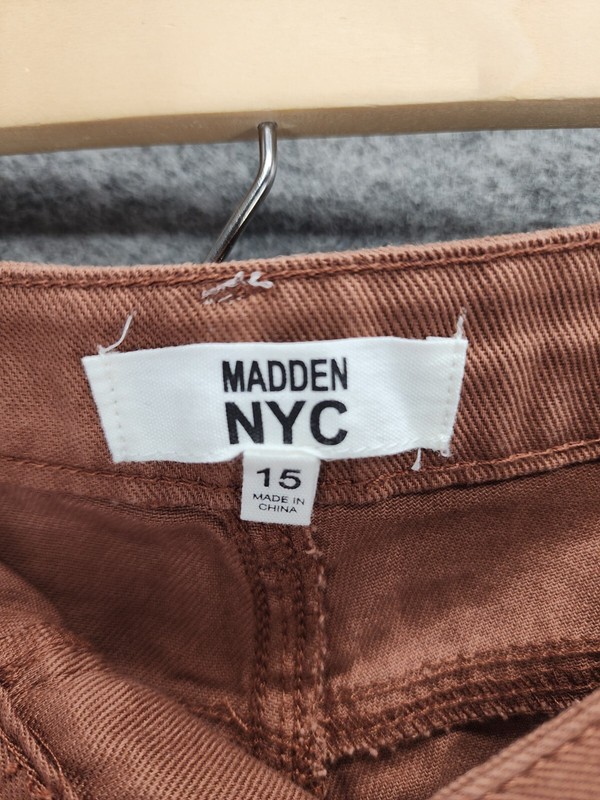 Madden NYC Jeans Womens Juniors 15 Distressed Brown Denim 90's Fit gallery