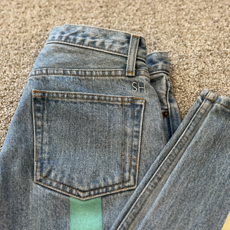 Still Here NY Tate Mid Century Rainbow Painted Light Wash Jeans 26 Made in USA gallery