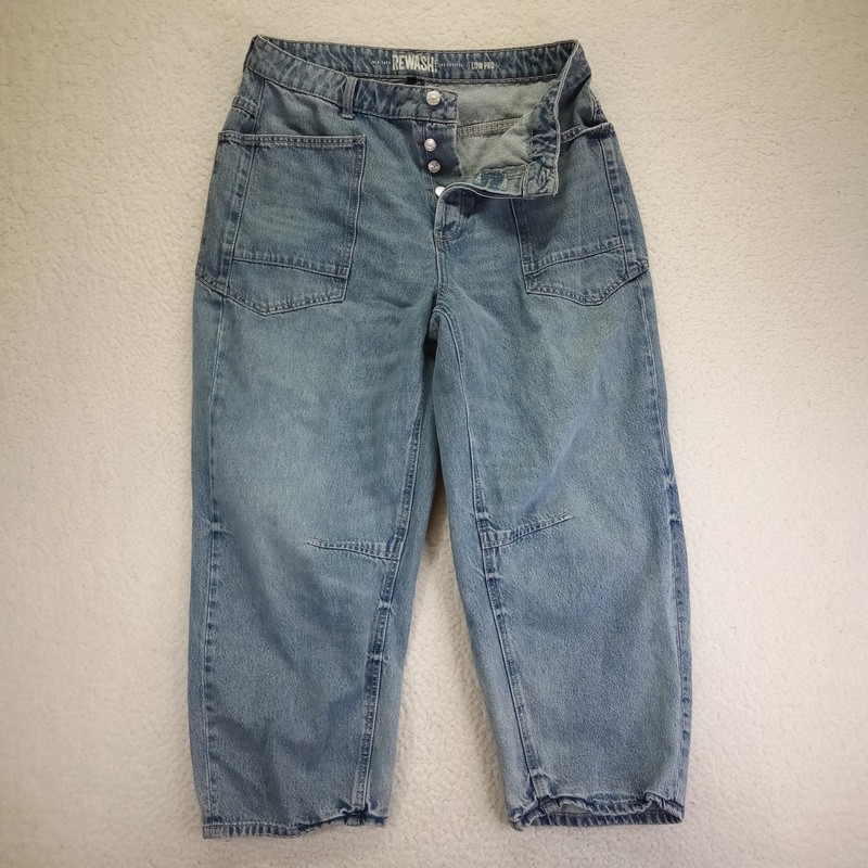 Rewash Low Pro Wide Leg Utility Jeans Blue Medium Wash Cotton Size 13/31