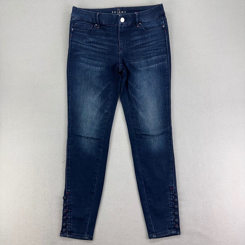 WHBM The Skinny Ankle Jeans Womens 2 Blue Mid Rise Stretch Buttons Career