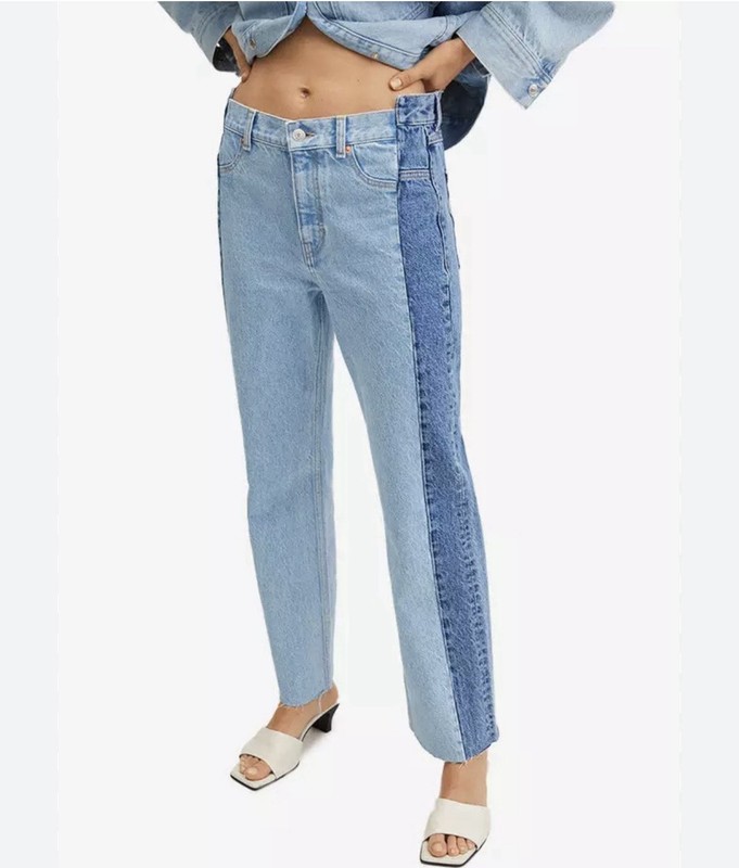 Mango Two Tone Jeans Size 36 High Waist Wide Leg Raw Hem