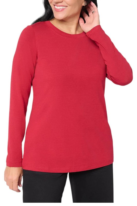 Denim & Co. Women's So Soft Jersey Round Neck Top Claret Red