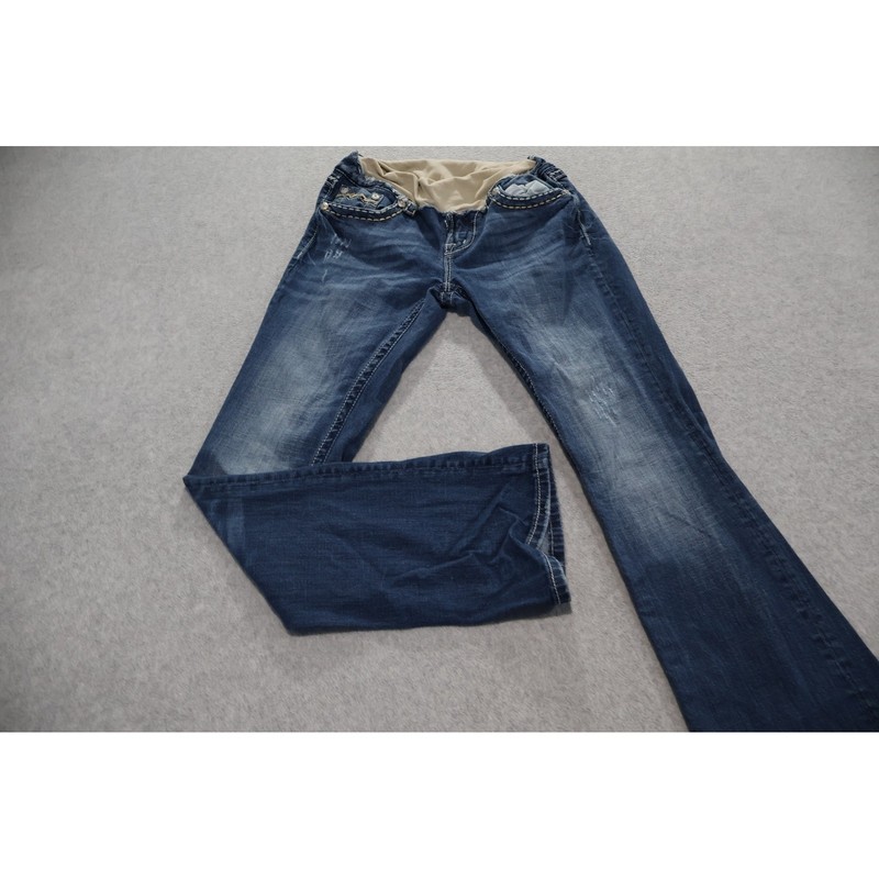 Miss Me Maternity Easy Boot Jeans Women 28x32 Blue Distressed Thick Stitch
