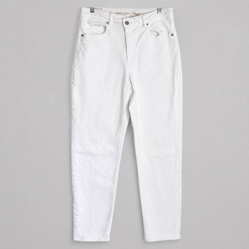 American Eagle Mom Jeans Women 12 Long White Stretch Denim High Waist Coastal