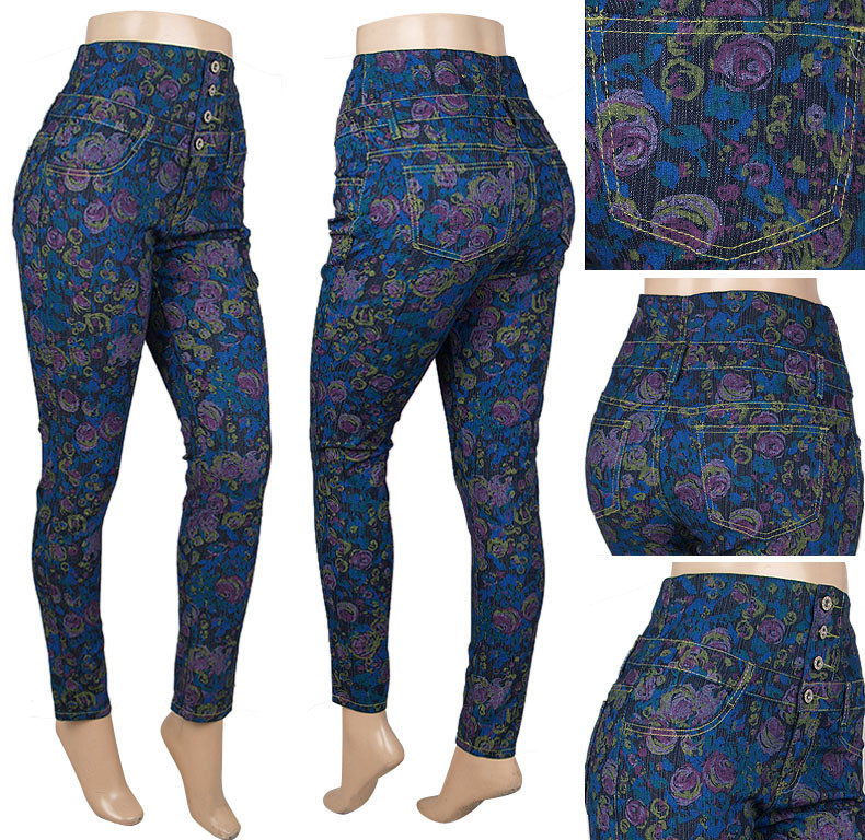 HIGHWAIST/HIGHRISE JUNIOR STRETCH DENIM SKINNY JEANS ROSE FLORAL PRINT JR-14939